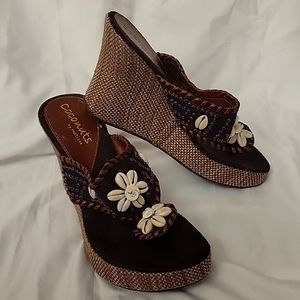 Shoes brown wedge sandal with shell embellishments,  size 7.5 , worn once ...